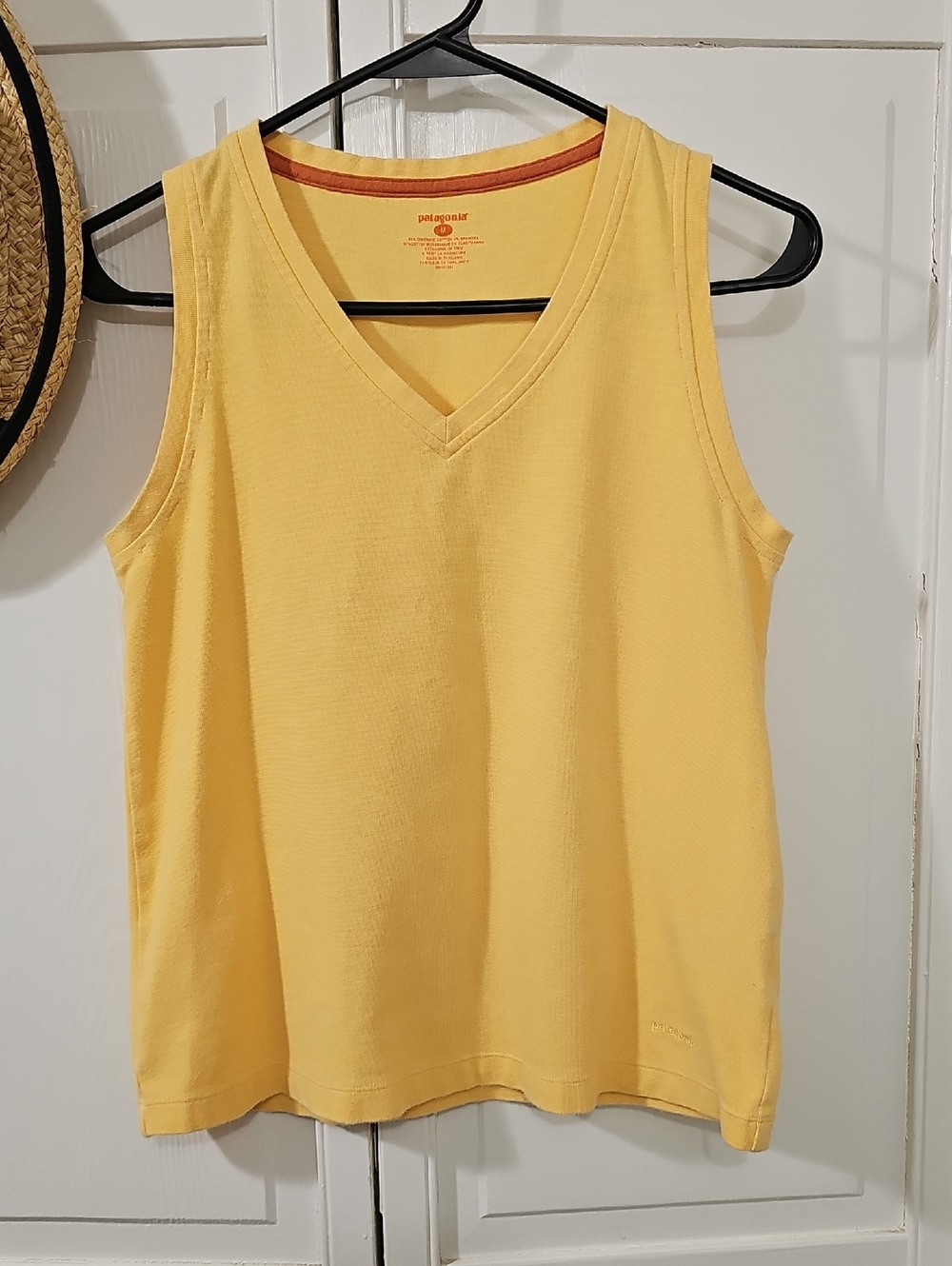 Patagonia Yellow V-Neck Sleeveless Tank Top 95% Organic Cotton.